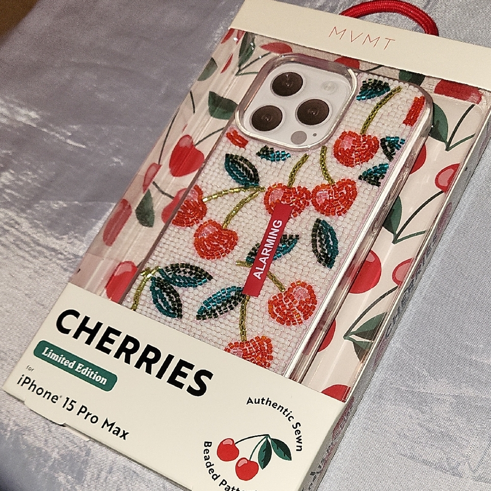iPhone 15 Pro Max MVMT Limited Edition Cherry Beaded Case - White TL M Lp